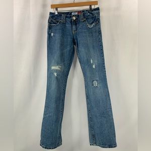 Chelsea Skinny Bootcut Destressed Medium Wash Blue Jeans Size 3/4 Aeropostale‎